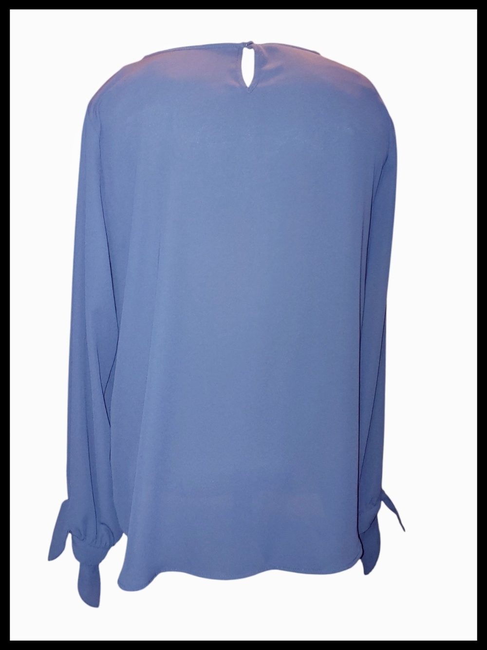 Lightweight Semi-sheer Blue Long-Sleeve Tie Cuff Blouse - Picture 2 of 5